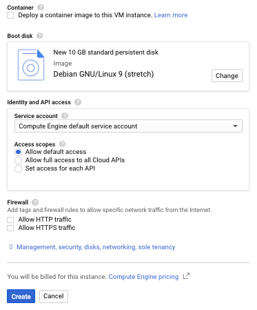 Creation of Free Google Compute Instance