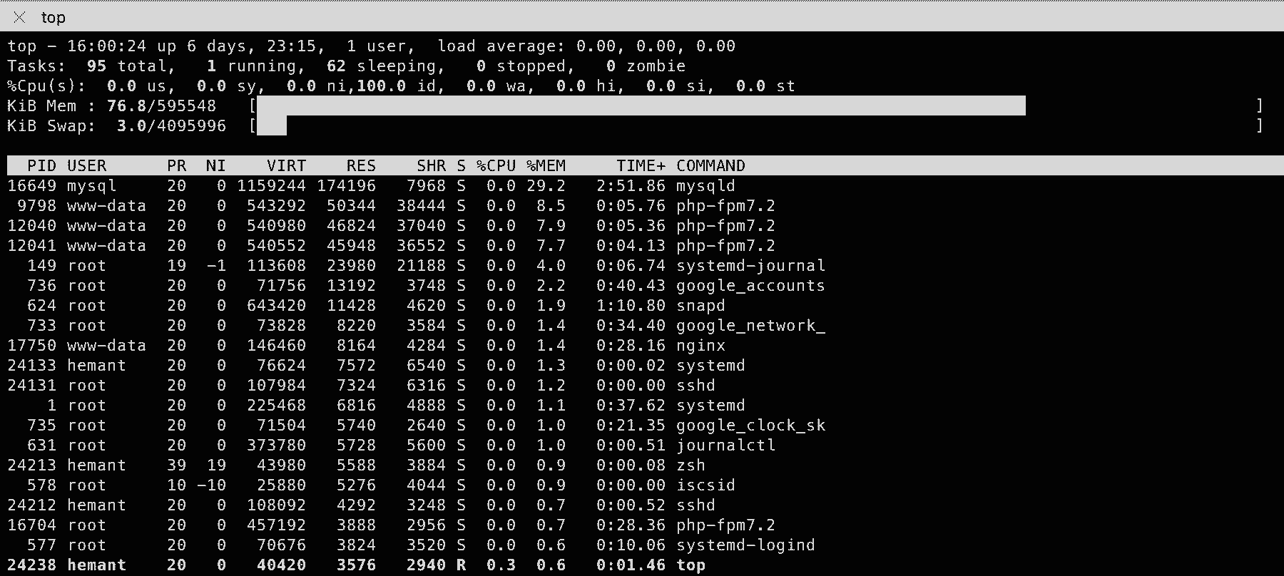 Terminal running <code>free</code> command. | common linux commands