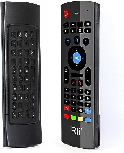 Rii MX3 air mouse remote with a keyboard on the back